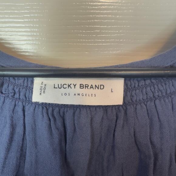 NWT Lucky Brand Embroidered Mini Peasant Dress Size L Nightshadow Blue Bohemian - Picture 4 of 11